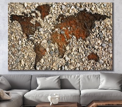 XXL LEINWAND BILD 160x100x5 WELTKARTE AUF STEINE KIES GEMÄLDE LOFT-DESIGN MODERN