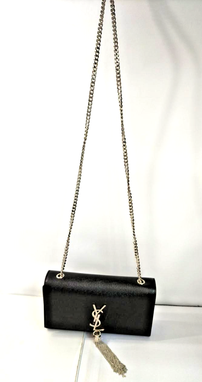 Borsa a tracolla Yves Saint Laurent Kate YSL logo nappa in pelle catena nera argento