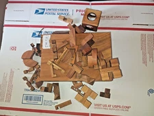 Bag of Multiple Unsorted Wooden Brain Teasers/Puzzles W/ Storage Box