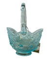 Fenton Glass Basket Lily Of The Valley Flower Blue 7.5" Original Sticker And Tag