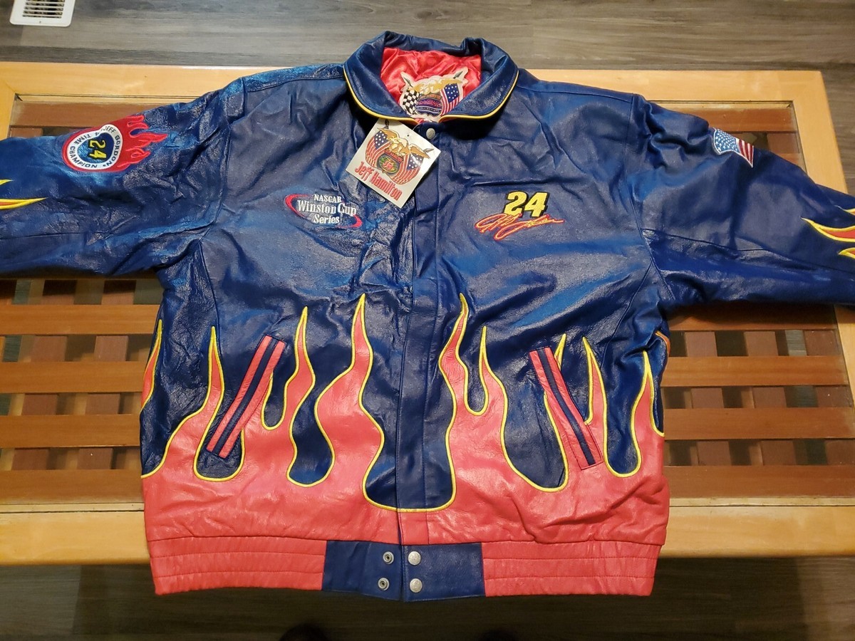 VTG Jeff Hamilton Jeff Gordon Leather Jacket Dupont Flames VTG Jeff Hamilton Jeff Gordon Leather Jacket Dupont Flames