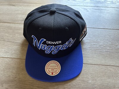 Mitchell & Ness Denver Nuggets Team Script Black Blue Snapback Hat Cap New