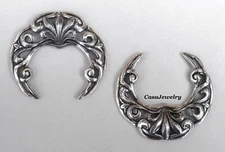 #4119 MEDIUM ANTIQUED STERLING SILVER PLATED FILIGREE CRESCENT SHAPE - 2 Pcs