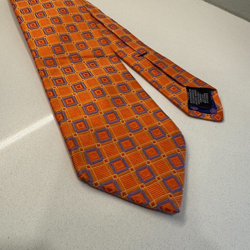 Ted Baker London Tie Orange Necktie Silk Made In USA Circles Geometric Handemade