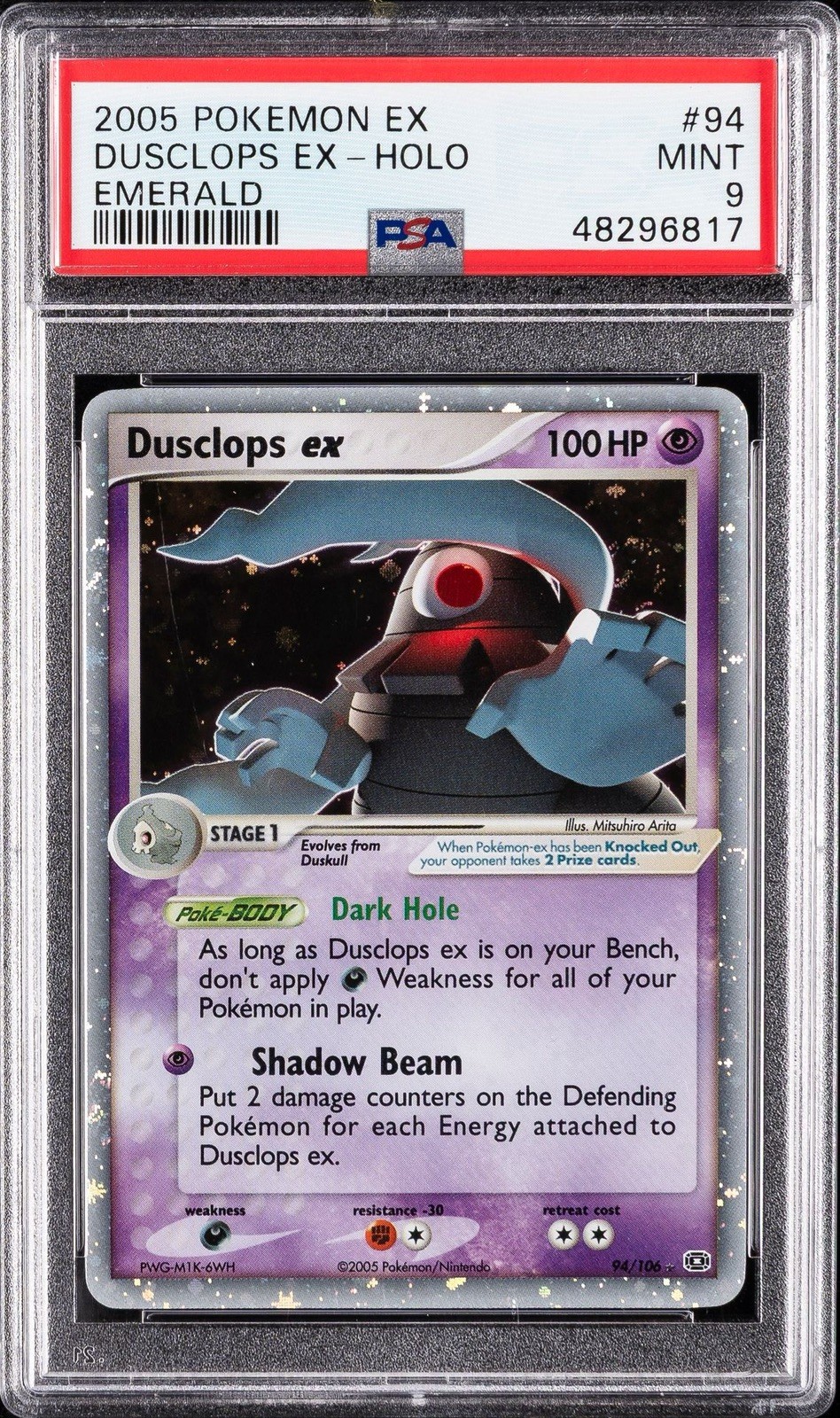 Pokemon EX Emerald Dusclops Holo Card #94/106 2005 PSA 9 Mint SWIRL