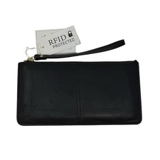 Jen  Co RFID Vegan Leather Wristlet Wallet Black Zip Organizer Purse NWT 8x4