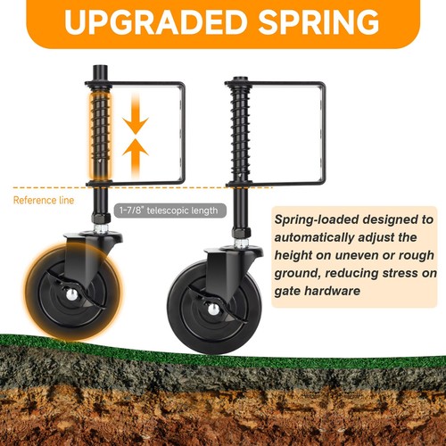 4 Inch Heavy Duty Gate Wheel with Brake, Spring Loaded Gate Caster Wheel, Far... - Picture 3 of 8