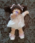 HTF Vtg Cabbage Patch Doll  VIOLET Eyes POODLE Brn Hair/Ponytails PACI Blk Sign.