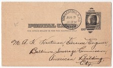 1910 Tow & Catons RPO Baltimore MD Sewerage Cement Railcar Release Postal Card