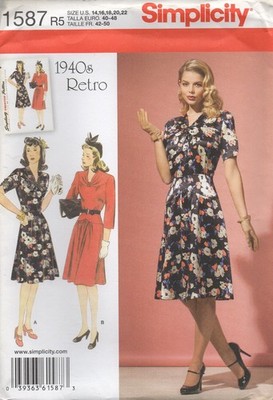 Simplicity Schnittmuster 1587 Kleid 40er Jahre Vintage Drop Waist Gr. 14 - 22 Neu