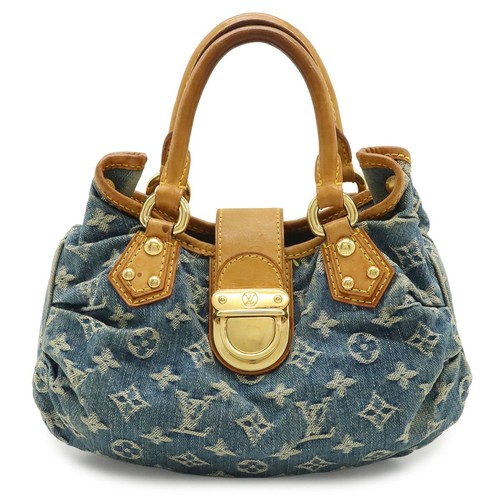 Louis Vuitton Pleaty M95020 Monogram Denim Handbag Blue Women's Auth France