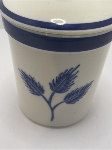 Vintage Stoneware Ceramic Delft Blue WHEAT Pattern Lidded Canister ...