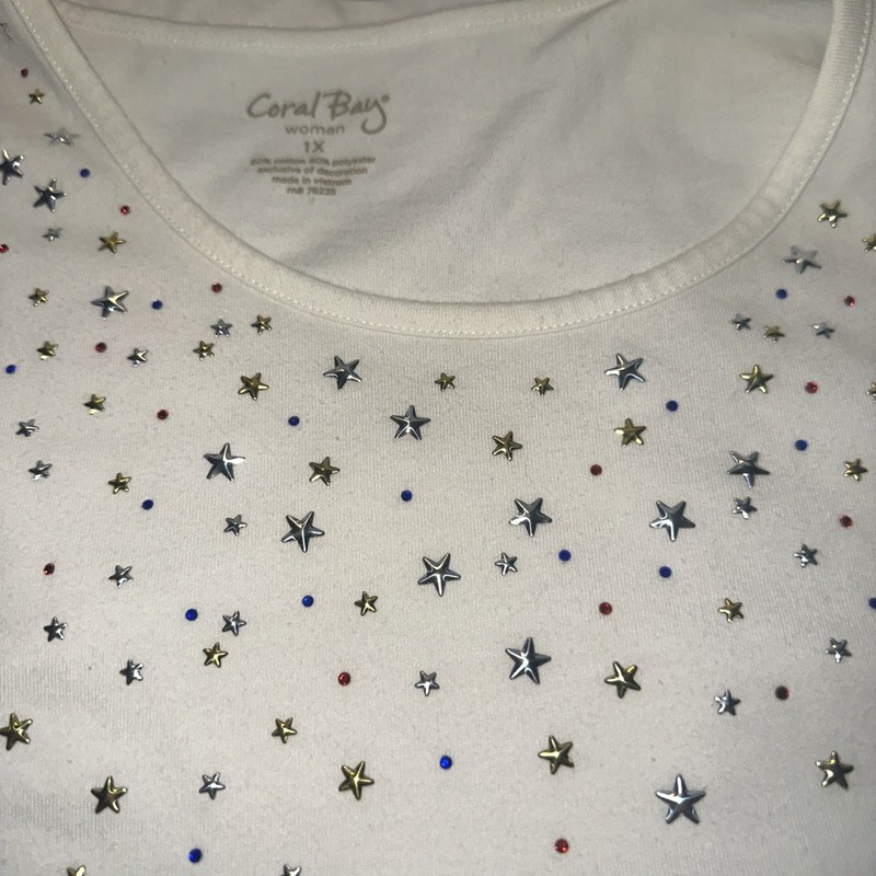 CORAL BAY Knit Tee - 1X - Scoop Neck, Short Sleeves, Stud Front Of Stars,etc