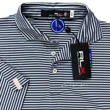 Ralph Lauren RLX Blue White Stripe Polo Shirt Performance Golf Mens Medium