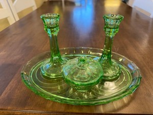 green glass dressing table set Vintage Green Glass Dressing Table Set (UK ONLY) – Highvibehome