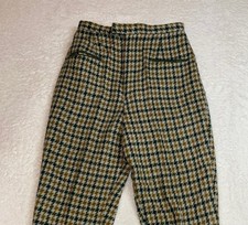 Vtg Wool Pants Trousers 1960s MOD Green White Gold Herringbone Tapered XS 24