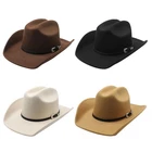 Unisex Classic Felt Wide Brim Cowboy Hat Adjustable Buckle for Adults & Teens