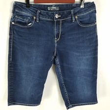 Silver Jeans Suki Bermuda Shorts Dark Wash Womens Size 16 Embellished Pockets