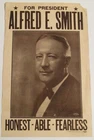Original 1928 For President Alfred E. Smith Poster Honest Able Fearless