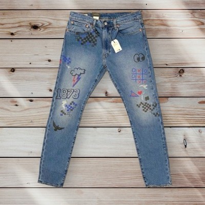 Levi Premium 512 Slim Taper Fit Jeans Big E Day Dream Doodles Grafik 32 W 32 L
