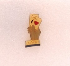 Vintage Las Vegas Lapel Pin Hand of Cards Ace Spades, King Hearts 21 Blackjack
