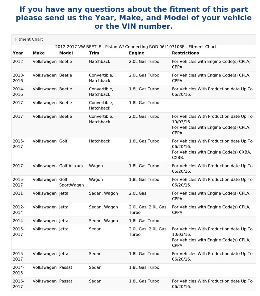 VW BEETLE 2012-2017 - Pistón con varilla de conexión 06L107103E Foto 4 de 4