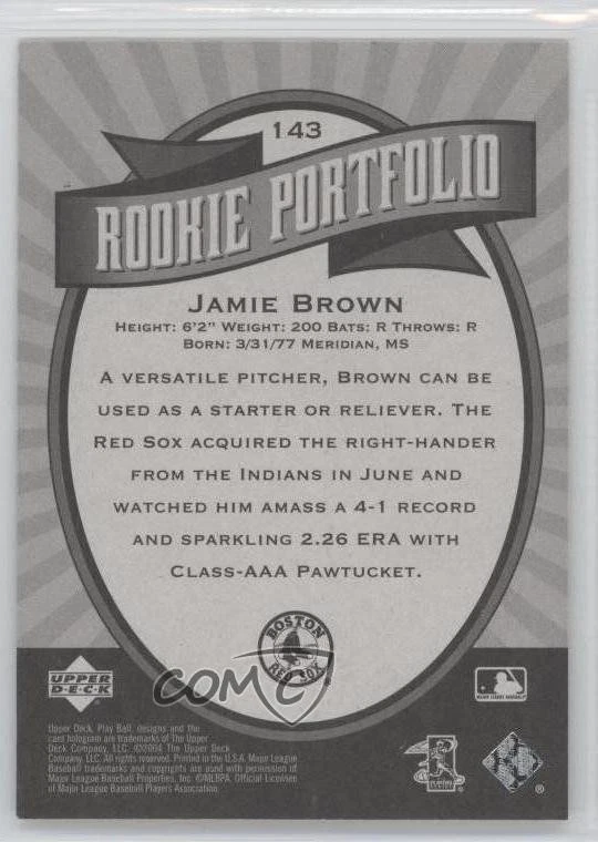 2004 Upper Deck Play Ball Rookie Portfolio /2004 Jamie Brown #143 Rookie RC - Image 2 of 2