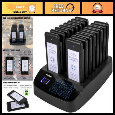 16-Pager Wireless Calling System with Vibration & Flashing Beeper for Restaurant