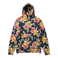 Polo Ralph Lauren Hoodie Mens M Blue Hibiscus Floral Cotton Spa Terry Pullover