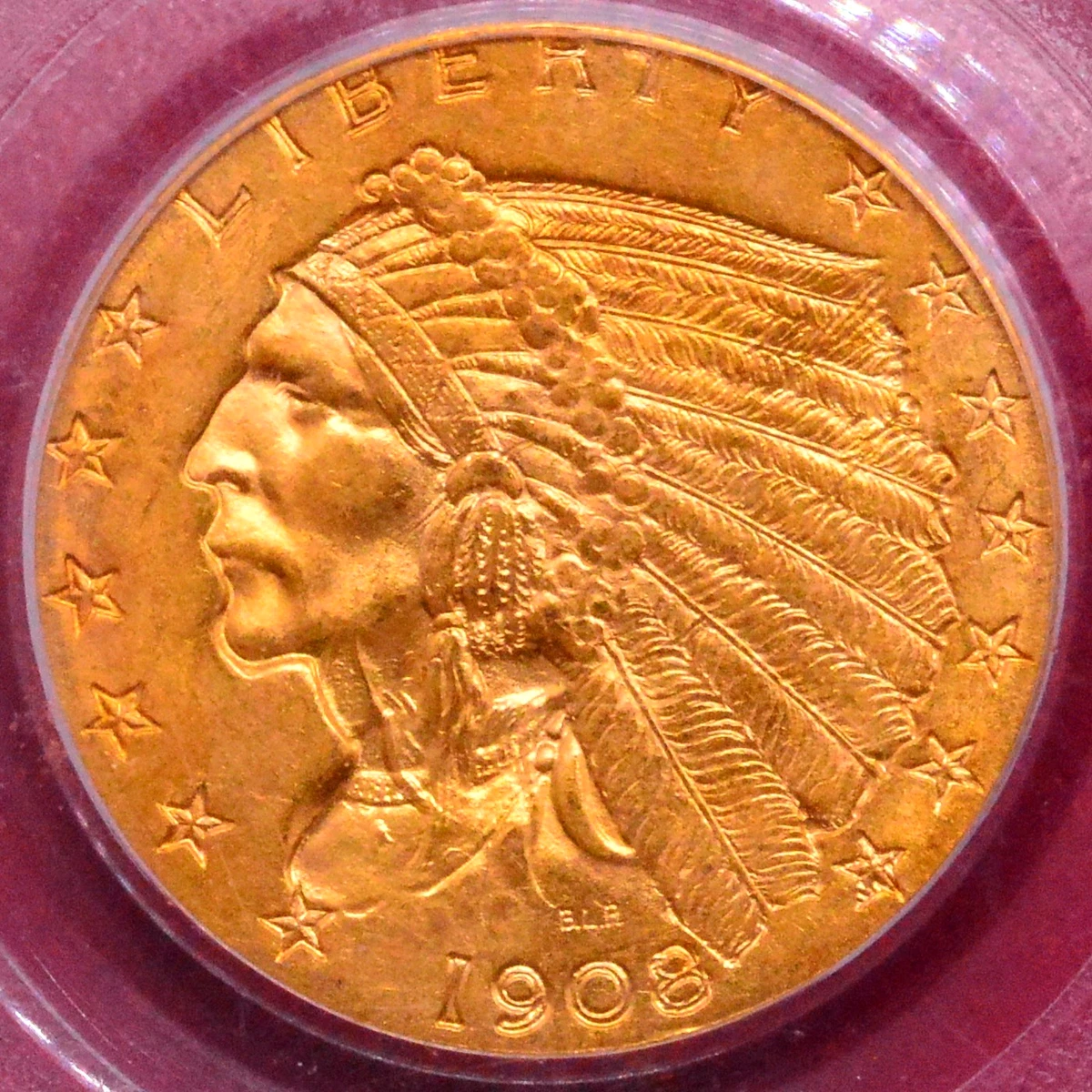 MS 63 Graded 1908 Year Quarter Eagle $2.50 US Gold Coins (Pre
