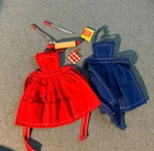 Barbie PAK APRON UTENSILS vintage Set w/ Potholder ,Pin,Spoon,2 Aprons & Knife