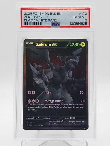 ZEKROM EX 2025 POKEMON BLACK BOLT #172/086 BLACK WHITE RARE PSA 10 Q3963