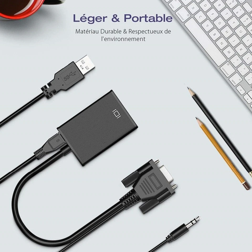 3 in 1 VGA zu HDMI Adapter Kabel Konverter USB Audio Video 1080P UHD TV Monitor - Bild 2 von 4