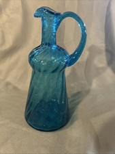 Handblown Blue Swirl Pattern Art Glass Pitche...