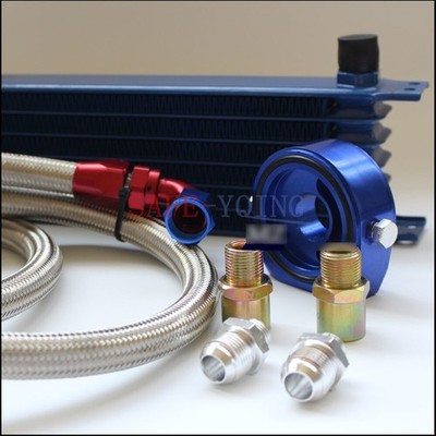   7-Row 10AN Universal Engine Oil Cooler Kit + Aluminum Hose End *cm