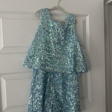 light blue, sequined girls' Party  playsuit, 9yrs