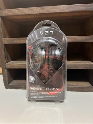 New! Pack of 2 Vizio Home Theater 3D Black Glasses w/ Microfiber Bags - Sealed
