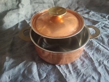 Kupfertopf mit Deckel Kochtopf mit Messinggriffen Durchmesser  19,5 cm