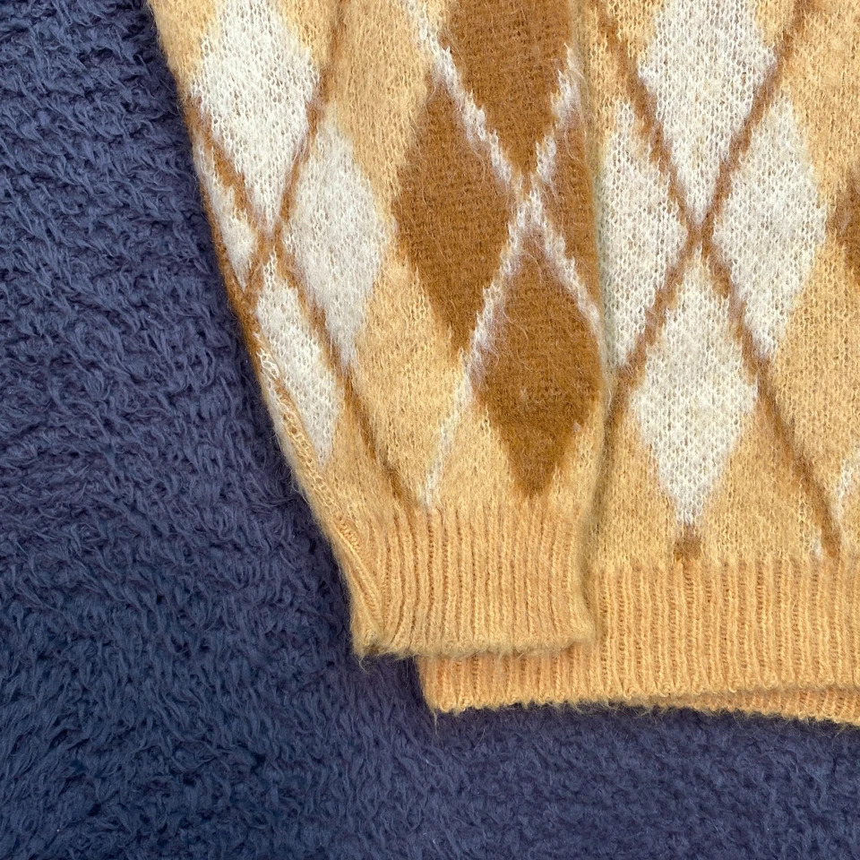 VTG 60s Sears Cardigan Mens L Virgin Mohair Argyle Kurt Cobain Grunge Shaggy - Image 2 of 4