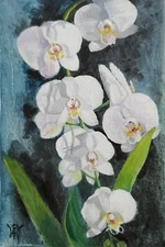 YARY DLUHOS Orchid Flowers Still Life Floral Garden Original Art Oil Painting