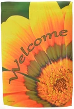 Welcome Garden Flag Floral Decor Orange Green Flower Double Sided Yard Banner