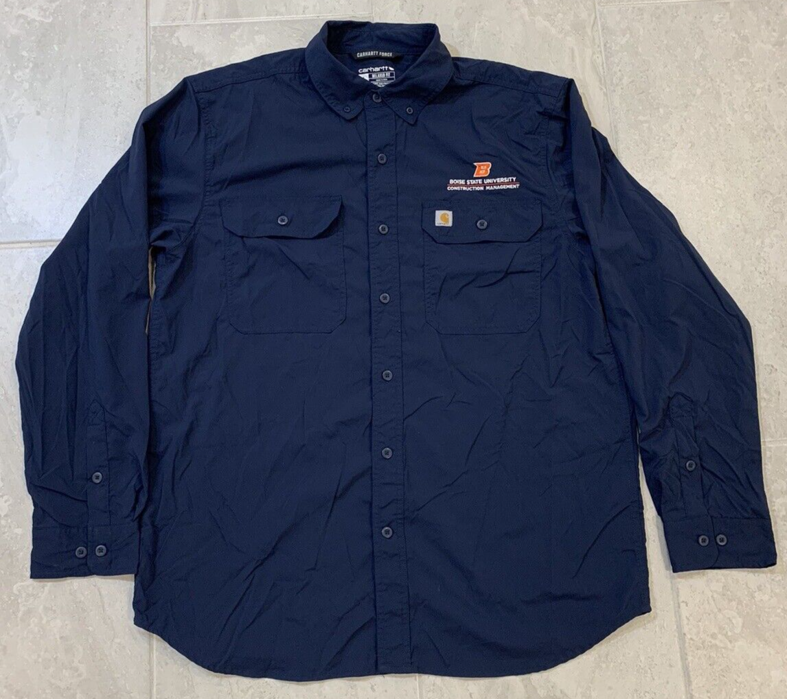 【中古】 Live in Tucson AmorBelhomDuo Mens L Carhartt Force Relaxed Fit Navy Long Sleeve Buttoned Shirt