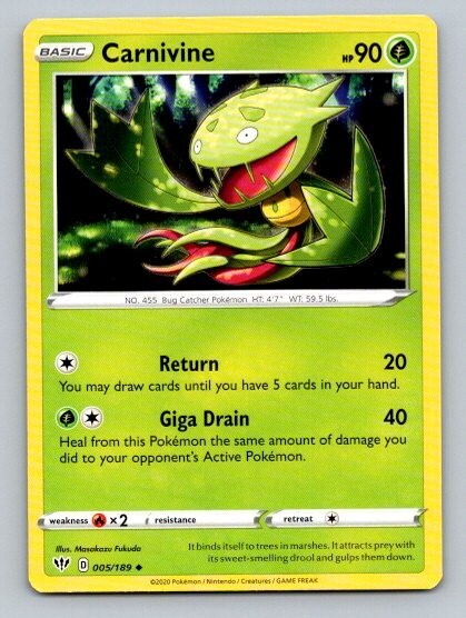 2020 Pokemon Card Darkness Ablaze Carnivine 5/189