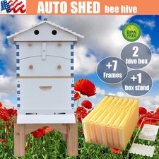 7xUpgraded Auto Honey Beehive Bee hive Frames 2 Beekeeping Brood Boxes Stand