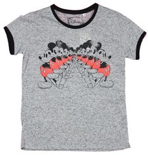 Mickey Mouse Girls Juniors Ringer T-Shirt - Distressed Mickey Mouse Repeated