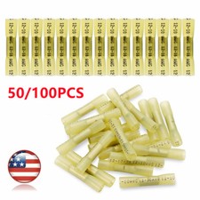 50/200PCS 12-10 AWG Heat Shrink Butt Wire Connectors Crimp Terminals Kit Yellow