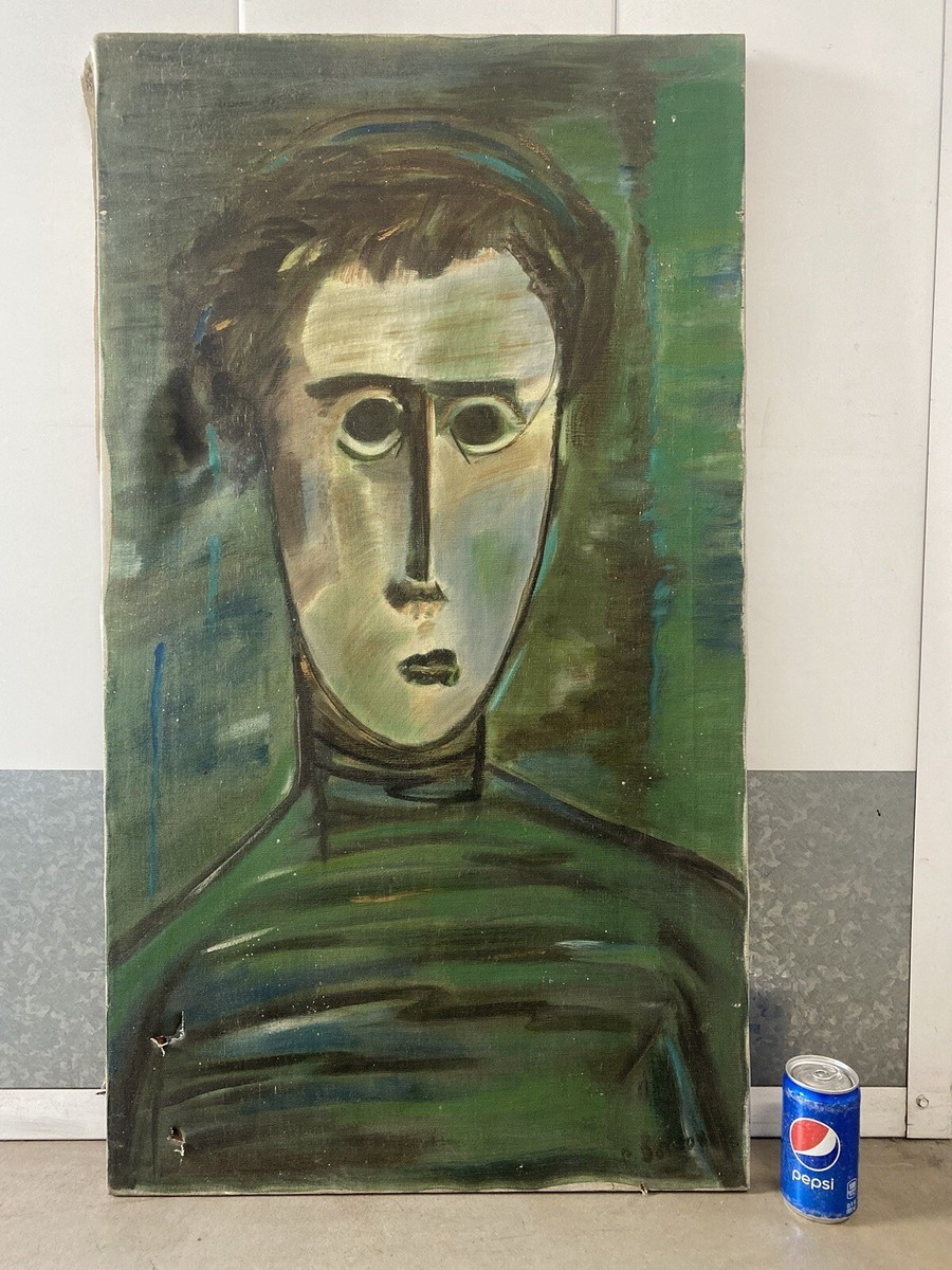 🔥 Vintage Modern Mid Century Haunted BEATNIK Portrait Painting