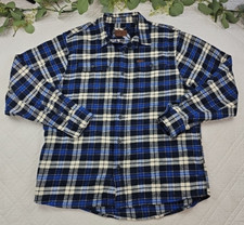 Orvis Men's Heavy Flannel Long Sleeve Blue Plaid Button Up Shirt Size XL