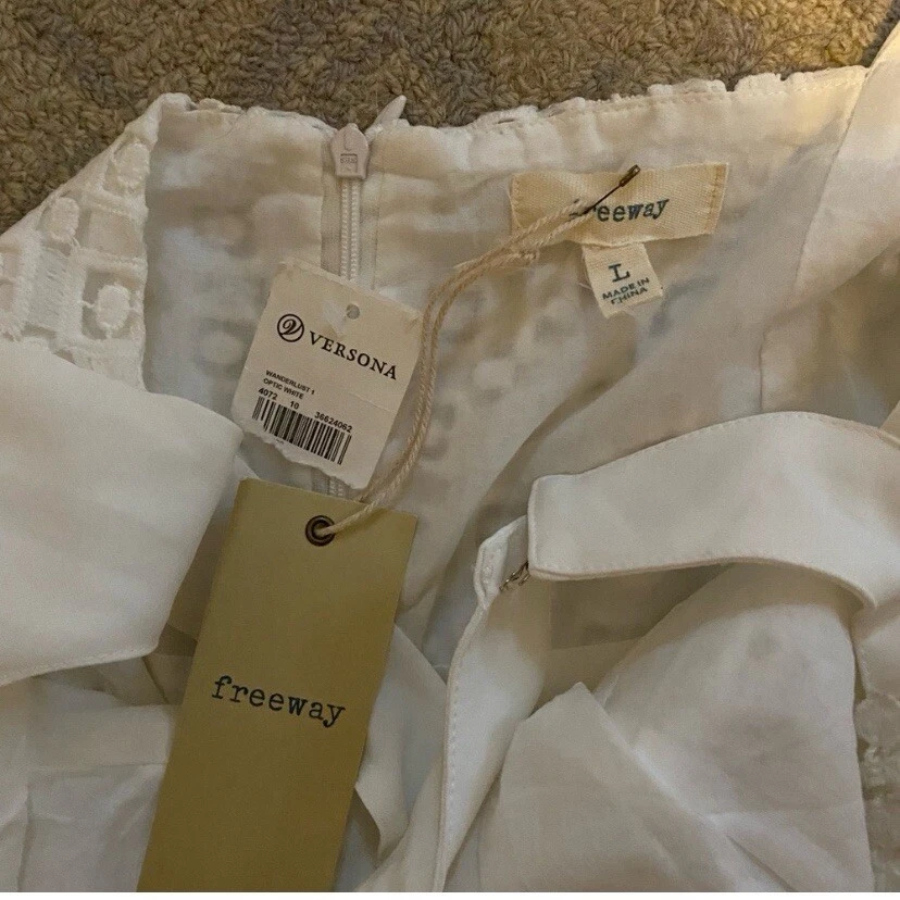 Vestido de encaje plisado blanco talla 10 Freeway para mujer nuevo con etiquetas Foto 3 de 3