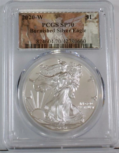 2020-W $1 One Ounce Burnished American Silver Eagle PCGS SP70 Silver Foil Label